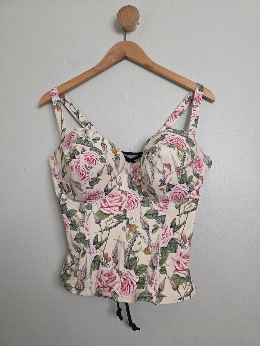 TA3 Swim Lushy Bustier Corset Swim Top Thorny Rose Floral Underwire XL NEW